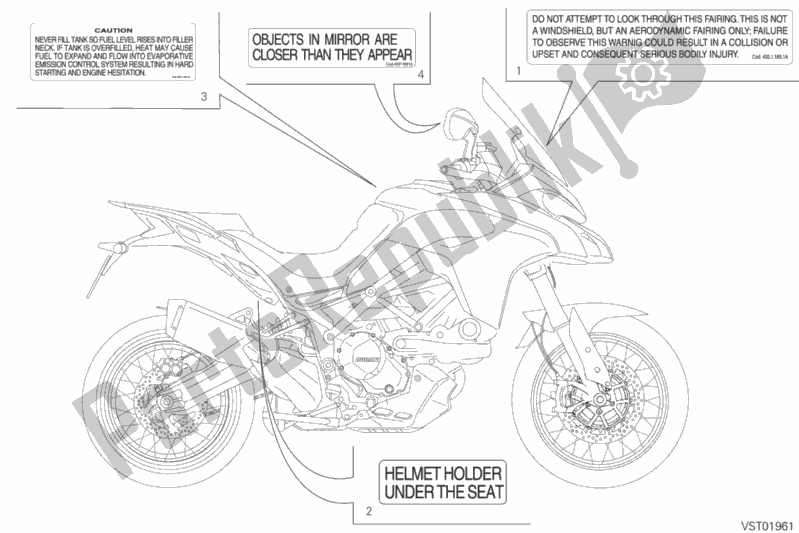 Tutte le parti per il Etichetta, Avvertenza del Ducati Multistrada 950 S SW USA 2019